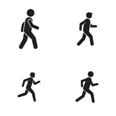 Black Minimalist Stick Figure Icons of Walking and Running