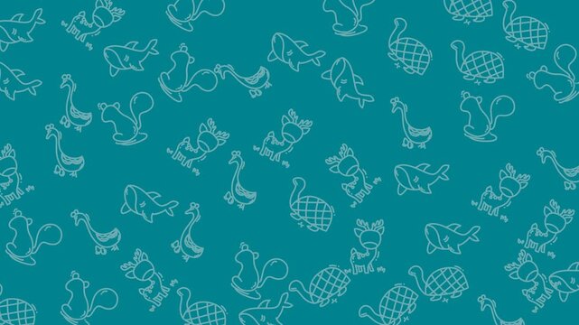Whimsical Animal Outlines on Teal Background - A Playful Pattern.