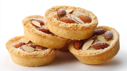 Mini almond tart pile isolated on white background