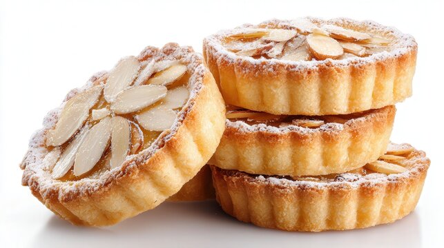 Mini almond tart stack isolated on white background - Powered by Adobe