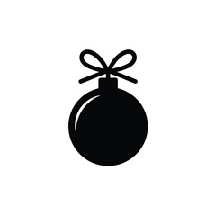 Simple black silhouette of a christmas ornament with a bow