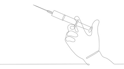 Hand Holding Syringe Continuous Line vector art © vectorassets