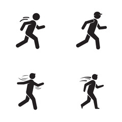 Minimalist Black Running People Icons on White Background