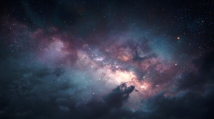 Obraz premium Colorful nebula and stars illuminate the vast cosmic expanse.