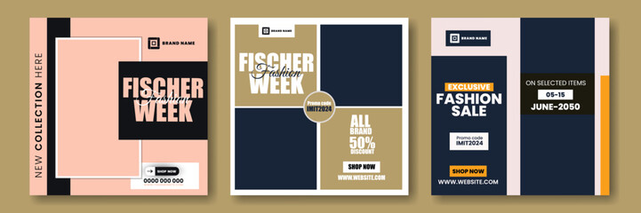 Fashion sale social media post template design. Winter & summer mega sale marketing flyer with logo & icon. Online fashion business offer promotion graphic web banner.