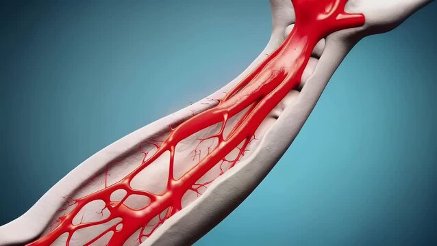 Human forearm anatomy, blood vessels and bone structure illustration render