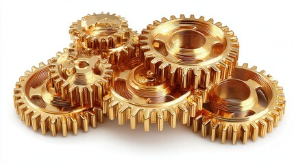 Mini brass gear wheel cluster isolated on white background