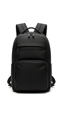 Naklejka premium Black Backpack with Multiple Compartments on White Background for Travel and School