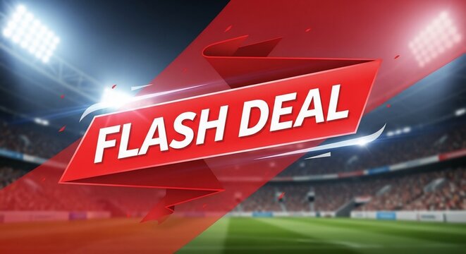 Flash Deal Promotional Banner In A Crowded Sports Stadium.