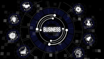 Animated illustration of business concepts with futuristic technology interface - Powered by Adobe