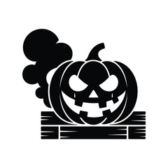 Spooky halloween jack o lantern with smoke on wooden crate © firoj