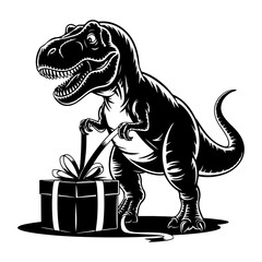 T-Rex Present Surprise A Prehistoric Celebration in Black and White © LazyCatProMax