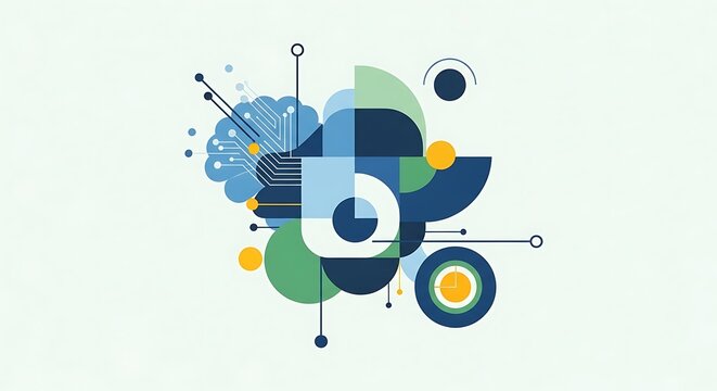 Abstract Geometric Brain and Technology Concept Illustration.