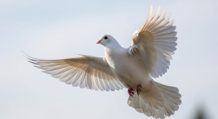 Fototapeta premium White dove flying peace bird freedom wings flight animal sky nature birdwatching ornithology beautiful
