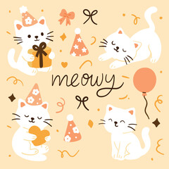 Cute White Cats Party Pattern