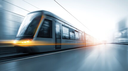 Fototapeta premium Futuristic train dynamic abstraction with flowing motion lines and gradient background symbolizing technological advancement