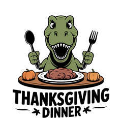 Thanksgiving Dinner with a T-Rex A Fun and Festive Illustration © LazyCatProMax