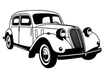 Vintage 1930s Saloon Line Art, Classic Pre-War Sedan Vector