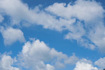 Image of a blue sky and some clouds with copy space for text. Cloudy blue sky abstract background, blue sky background with tiny clouds.	