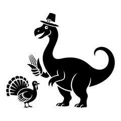Thanksgiving Dinosaur and Turkey Illustration Festive Icon for Holiday Designs