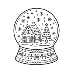 Festive snow globe illustration Christmas theme line art for coloring book