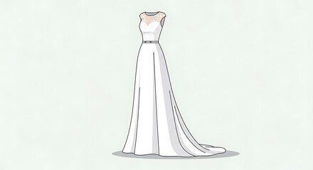 Elegant hand drawn sketch of a beautiful white wedding gown.