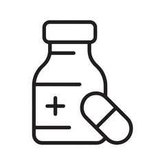 Medical Pills and Bottle Symbol in Line Art