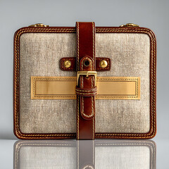 Elegant Brown and Beige Handbag with Gold Accents and Closure