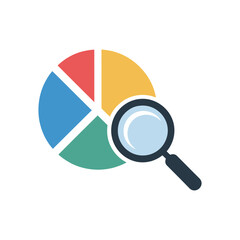 colorful pie chart with magnifying glass icon vector illustration