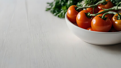 Bright minimalist kitchen scene with fresh vegetables on white table showing healthy lifestyle and natural simplicity with soft daylight shadows