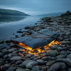 Mystical Glow from a Bag on Pebble Beach at Dusk