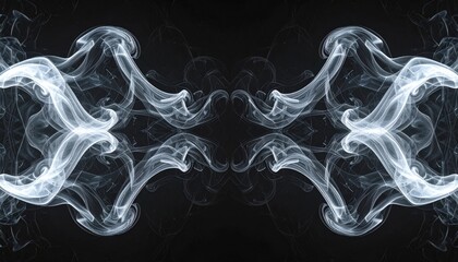 Abstract symmetrical white smoke pattern against a black background