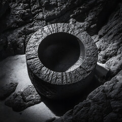 Abstract Circular Stone Structure Surrounded by Textured Rock Surface