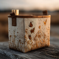 Elegant Handcrafted Cosmetic Bag with Butterfly Embroidery Design