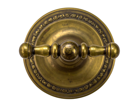 Vintage brass pull ring handle with circular plate  