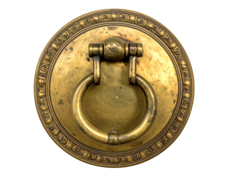 Vintage brass pull ring handle with circular plate