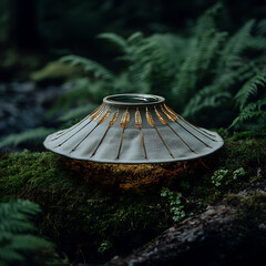 Rustic Ceramic Pot on Mossy Ground Surrounded by Ferns and Nature