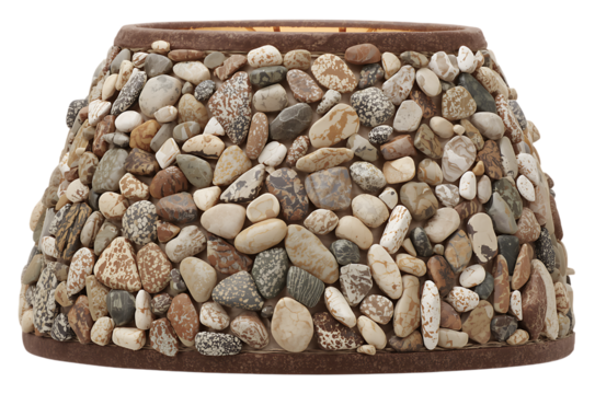 Unique lampshade covered in small natural stones and pebbles