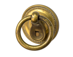 Vintage brass pull ring handle with circular plate