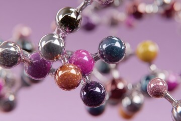 Abstract close-up of colorful interconnected spheres against a soft purple background