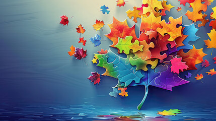 Canada Maple leaves pazzles with rainbow background
