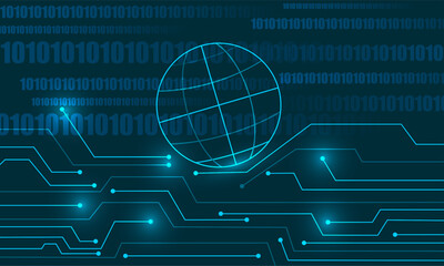 global world security with binary code and circuit abstract background.
