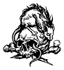 Fototapeta premium monster tattoo illustration skull snake dragon rat