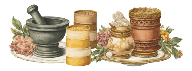 Elegant Antique Mortar and Pestle with Natural Elements