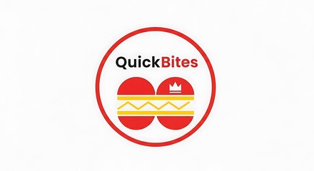 Quick Bites Logo - Red Circle with Burger and Crown Design.