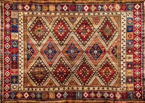 Distressed and worn traditional Bedouin-style woven tent rug with intricate patterns and natural colors