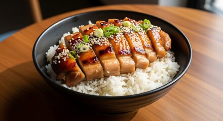 Teriyaki Chicken Rice Bowl in Cafe and Restaurant Setting