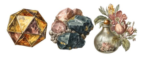 Colorful Geometric Shapes and Floral Elements Illustration