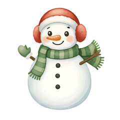 Adorable Winter Snowman Character with Mittens and Earmuffs