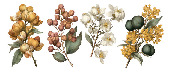 Elegant Floral Illustrations with Isolated Background